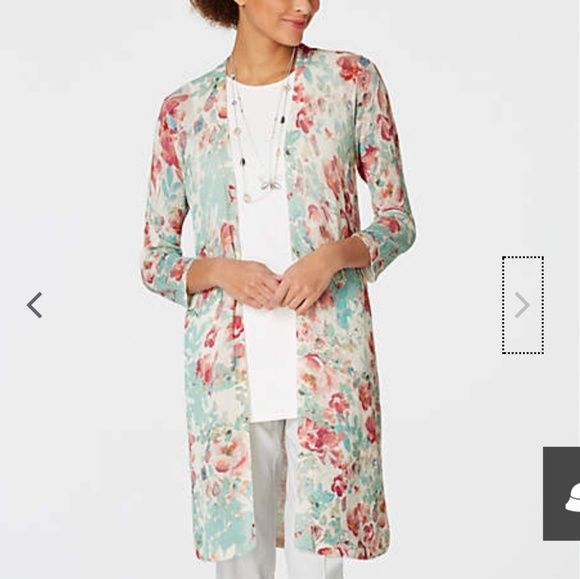J.Jill Open Front Linen Cardigan Blossom Garden - Picture 2 of 8